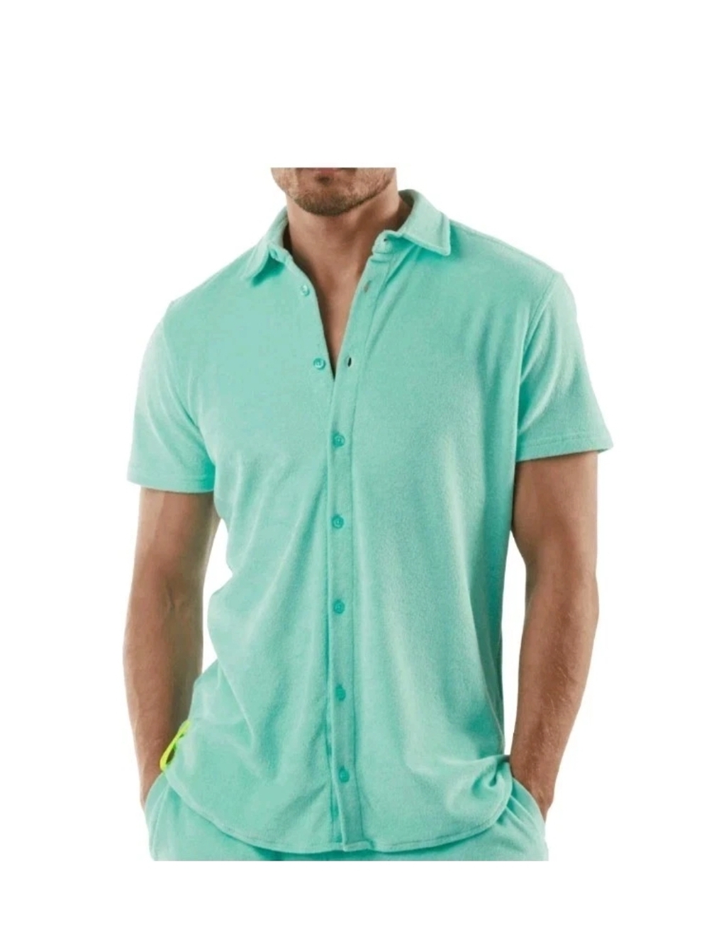 BAIN DE MER TIFFANY GREEN LUXURY TERRY Button-Front Polo